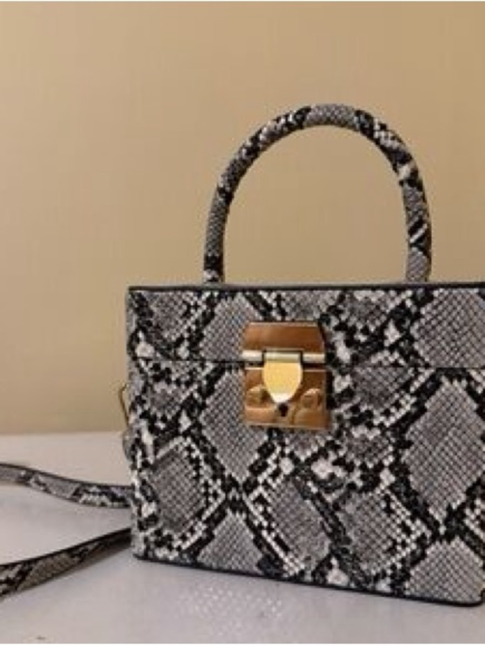 Madison West. Snake-Print Top-Handle Bag with Gold Lock